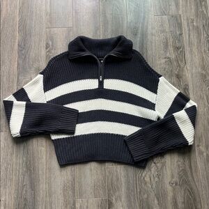 Dynamite Navy Blue and White Striped Half-Zip Sweater
